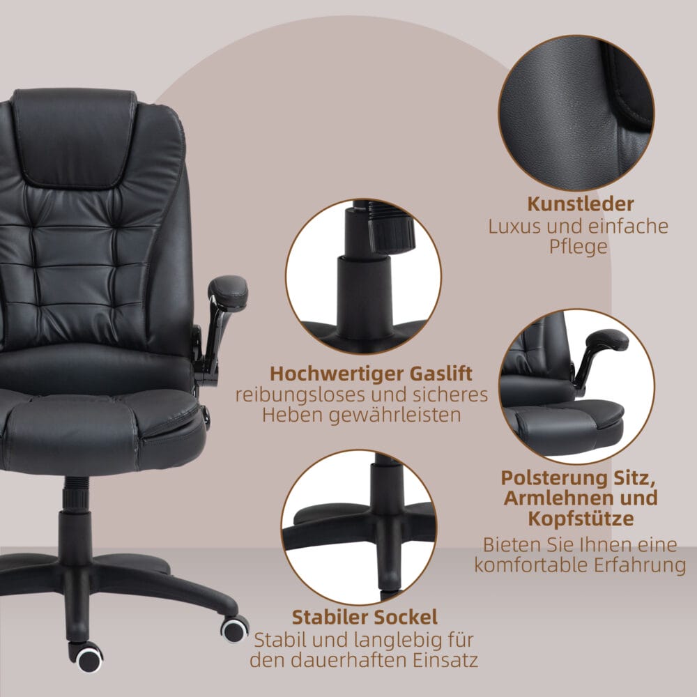 Bürostuhl höhenverstellbar Wippfunktion Home-Office Schwarz – Produktfoto zeigt modernes Design, hochwertige Materialien und funktionale Eigenschaften ideal für Wohn- oder Arbeitsbereiche. Perfekt als Einrichtungsinspiration oder zur Produktpräsentation in einem Onlineshop.