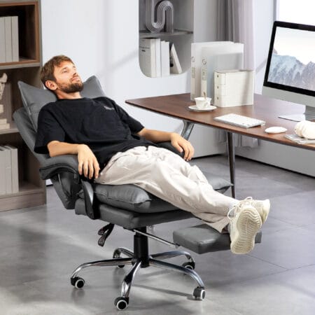 Bürostuhl Liegefunktion ergonomisch mit Fussstütze Dunkelgrau – Produktfoto zeigt modernes Design, hochwertige Materialien und funktionale Eigenschaften ideal für Wohn- oder Arbeitsbereiche. Perfekt als Einrichtungsinspiration oder zur Produktpräsentation in einem Onlineshop.