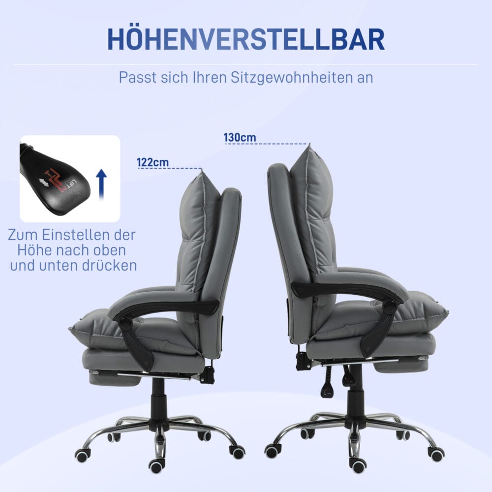 Bürostuhl Liegefunktion ergonomisch mit Fussstütze Dunkelgrau – Produktfoto zeigt modernes Design, hochwertige Materialien und funktionale Eigenschaften ideal für Wohn- oder Arbeitsbereiche. Perfekt als Einrichtungsinspiration oder zur Produktpräsentation in einem Onlineshop.