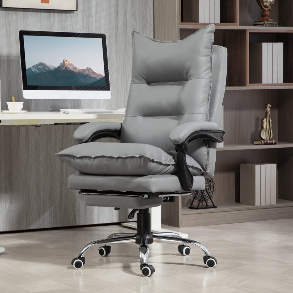 Bürostuhl Liegefunktion ergonomisch mit Fussstütze Hellgrau – Produktfoto zeigt modernes Design, hochwertige Materialien und funktionale Eigenschaften ideal für Wohn- oder Arbeitsbereiche. Perfekt als Einrichtungsinspiration oder zur Produktpräsentation in einem Onlineshop.
