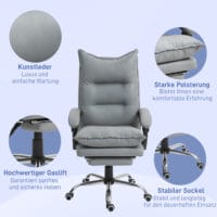 Bürostuhl Liegefunktion ergonomisch mit Fussstütze Hellgrau – Produktfoto zeigt modernes Design, hochwertige Materialien und funktionale Eigenschaften ideal für Wohn- oder Arbeitsbereiche. Perfekt als Einrichtungsinspiration oder zur Produktpräsentation in einem Onlineshop.