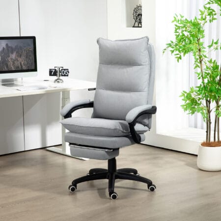 Bürostuhl mit Massage- & Liegefunktion höhenverstellbar mit Fussstütze Hellgrau – Produktfoto zeigt modernes Design, hochwertige Materialien und funktionale Eigenschaften ideal für Wohn- oder Arbeitsbereiche. Perfekt als Einrichtungsinspiration oder zur Produktpräsentation in einem Onlineshop.