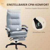 Bürostuhl mit Massage- & Liegefunktion höhenverstellbar mit Fussstütze Hellgrau – Produktfoto zeigt modernes Design, hochwertige Materialien und funktionale Eigenschaften ideal für Wohn- oder Arbeitsbereiche. Perfekt als Einrichtungsinspiration oder zur Produktpräsentation in einem Onlineshop.