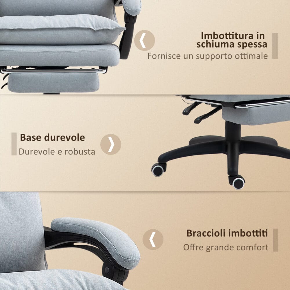 Bürostuhl mit Massage- & Liegefunktion höhenverstellbar mit Fussstütze Hellgrau – Produktfoto zeigt modernes Design, hochwertige Materialien und funktionale Eigenschaften ideal für Wohn- oder Arbeitsbereiche. Perfekt als Einrichtungsinspiration oder zur Produktpräsentation in einem Onlineshop.