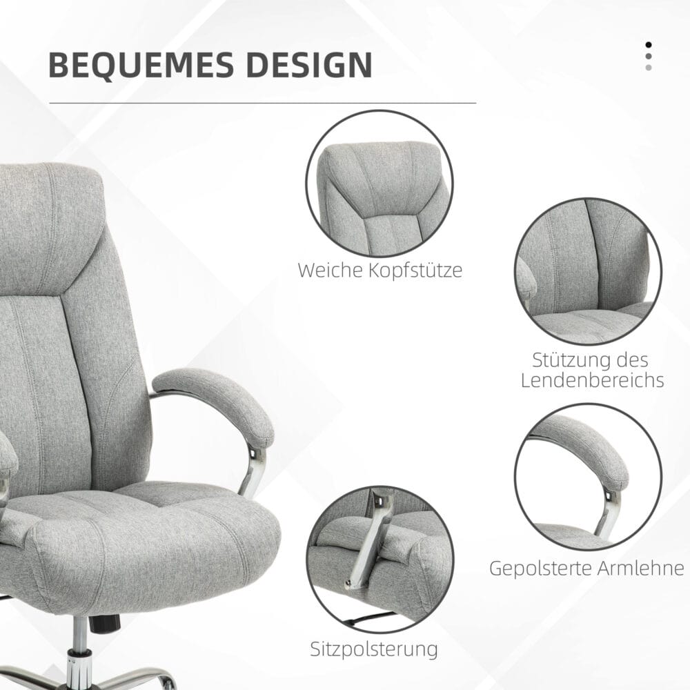 Bürostuhl mit Kopfstütze & Wippfunktion höhenverstellbar Hellgrau – Produktfoto zeigt modernes Design, hochwertige Materialien und funktionale Eigenschaften ideal für Wohn- oder Arbeitsbereiche. Perfekt als Einrichtungsinspiration oder zur Produktpräsentation in einem Onlineshop.