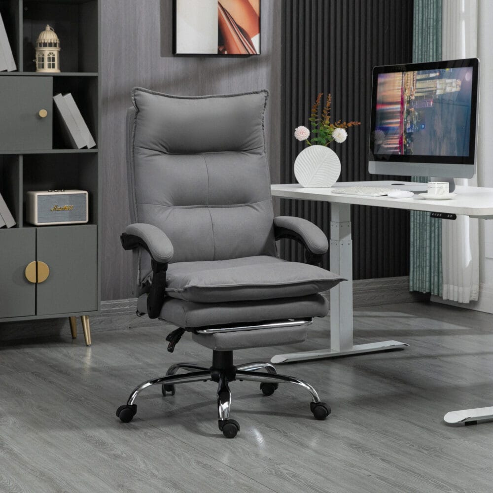 Bürostuhl mit Massagefunktion höhenverstellbar Dunkelgrau – Produktfoto zeigt modernes Design, hochwertige Materialien und funktionale Eigenschaften ideal für Wohn- oder Arbeitsbereiche. Perfekt als Einrichtungsinspiration oder zur Produktpräsentation in einem Onlineshop.