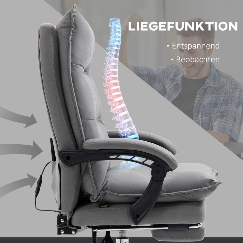 Bürostuhl mit Massagefunktion höhenverstellbar Dunkelgrau – Produktfoto zeigt modernes Design, hochwertige Materialien und funktionale Eigenschaften ideal für Wohn- oder Arbeitsbereiche. Perfekt als Einrichtungsinspiration oder zur Produktpräsentation in einem Onlineshop.