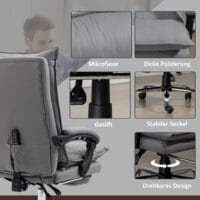 Bürostuhl mit Massagefunktion höhenverstellbar Dunkelgrau – Produktfoto zeigt modernes Design, hochwertige Materialien und funktionale Eigenschaften ideal für Wohn- oder Arbeitsbereiche. Perfekt als Einrichtungsinspiration oder zur Produktpräsentation in einem Onlineshop.