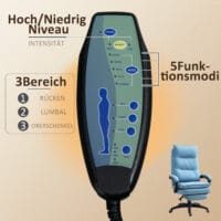 Bürostuhl mit Massagefunktion höhenverstellbar mit Fussstütze & Timer Blau – Produktfoto zeigt modernes Design, hochwertige Materialien und funktionale Eigenschaften ideal für Wohn- oder Arbeitsbereiche. Perfekt als Einrichtungsinspiration oder zur Produktpräsentation in einem Onlineshop.