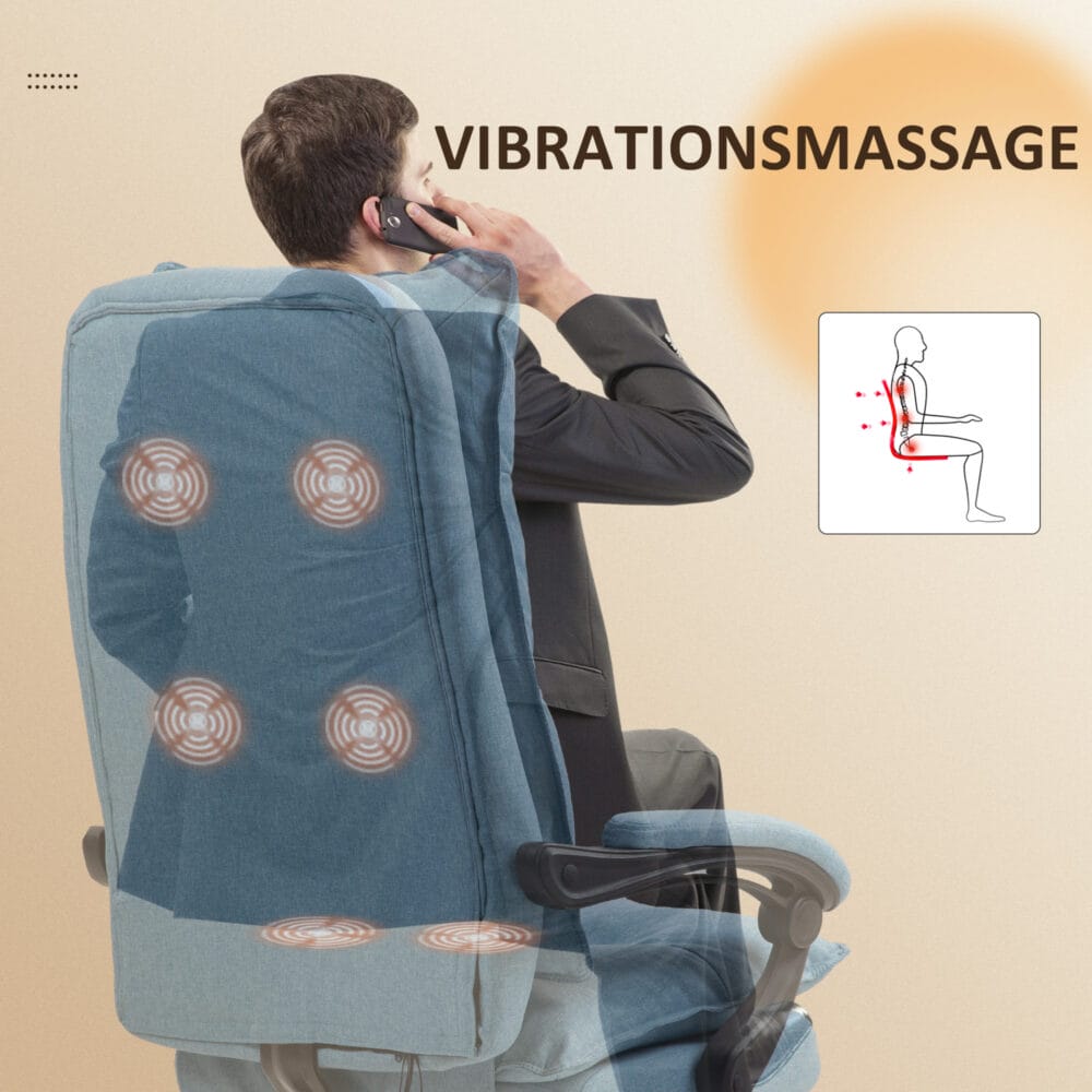 Bürostuhl mit Massagefunktion höhenverstellbar mit Fussstütze & Timer Blau – Produktfoto zeigt modernes Design, hochwertige Materialien und funktionale Eigenschaften ideal für Wohn- oder Arbeitsbereiche. Perfekt als Einrichtungsinspiration oder zur Produktpräsentation in einem Onlineshop.