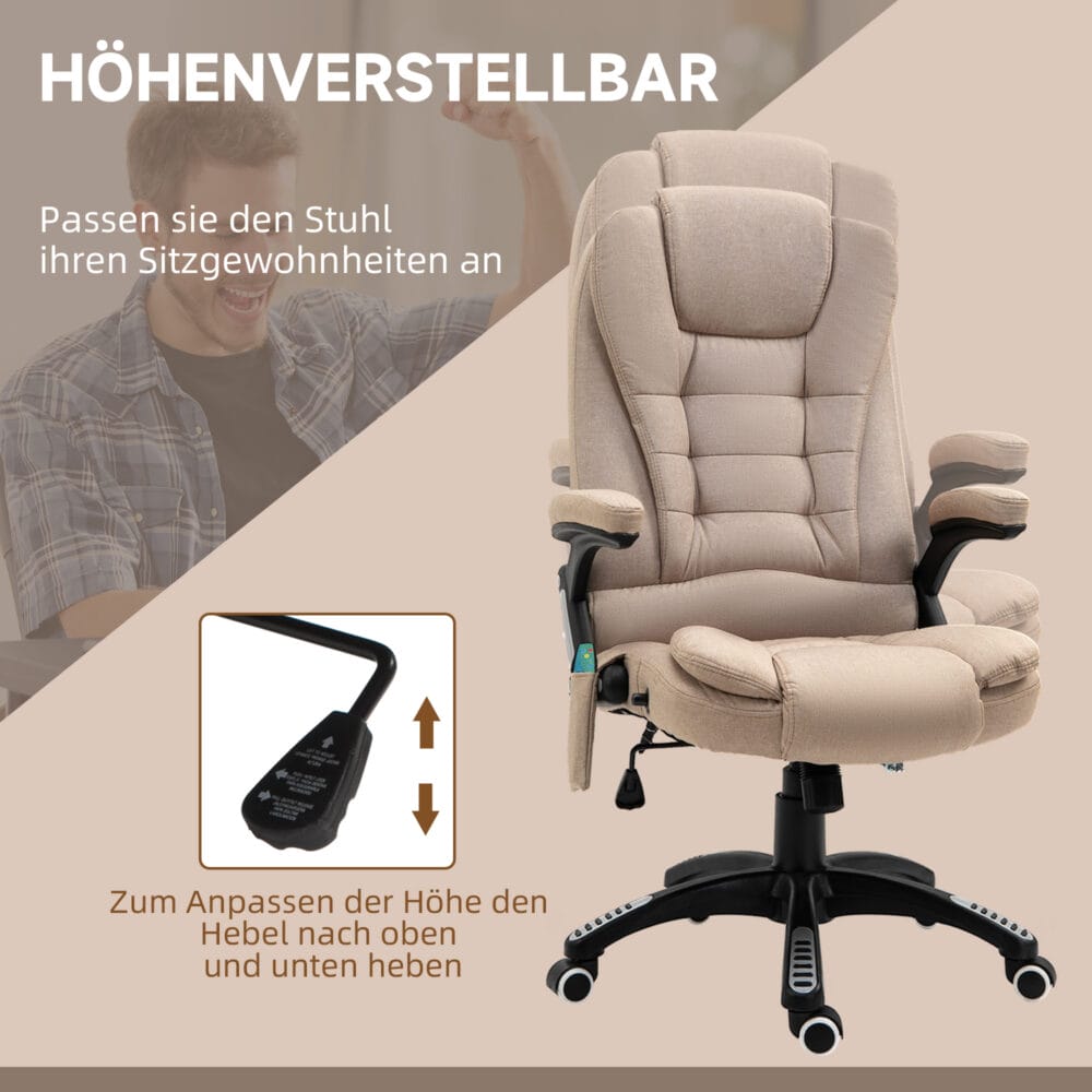 Bürostuhl mit Vibrationsmassage Heiz- & Liegefunktion ergonomisch Braun – Produktfoto zeigt modernes Design, hochwertige Materialien und funktionale Eigenschaften ideal für Wohn- oder Arbeitsbereiche. Perfekt als Einrichtungsinspiration oder zur Produktpräsentation in einem Onlineshop.