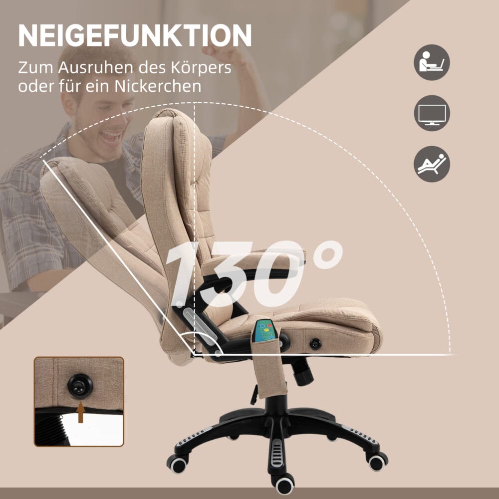 Bürostuhl mit Vibrationsmassage Heiz- & Liegefunktion ergonomisch Braun – Produktfoto zeigt modernes Design, hochwertige Materialien und funktionale Eigenschaften ideal für Wohn- oder Arbeitsbereiche. Perfekt als Einrichtungsinspiration oder zur Produktpräsentation in einem Onlineshop.