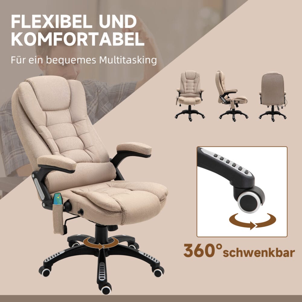 Bürostuhl mit Vibrationsmassage Heiz- & Liegefunktion ergonomisch Braun – Produktfoto zeigt modernes Design, hochwertige Materialien und funktionale Eigenschaften ideal für Wohn- oder Arbeitsbereiche. Perfekt als Einrichtungsinspiration oder zur Produktpräsentation in einem Onlineshop.