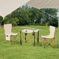 Beige Camping Gartenmöbelset Biancavilla, 3-teilig, leicht und praktisch für Camping- und Gartenausflüge.