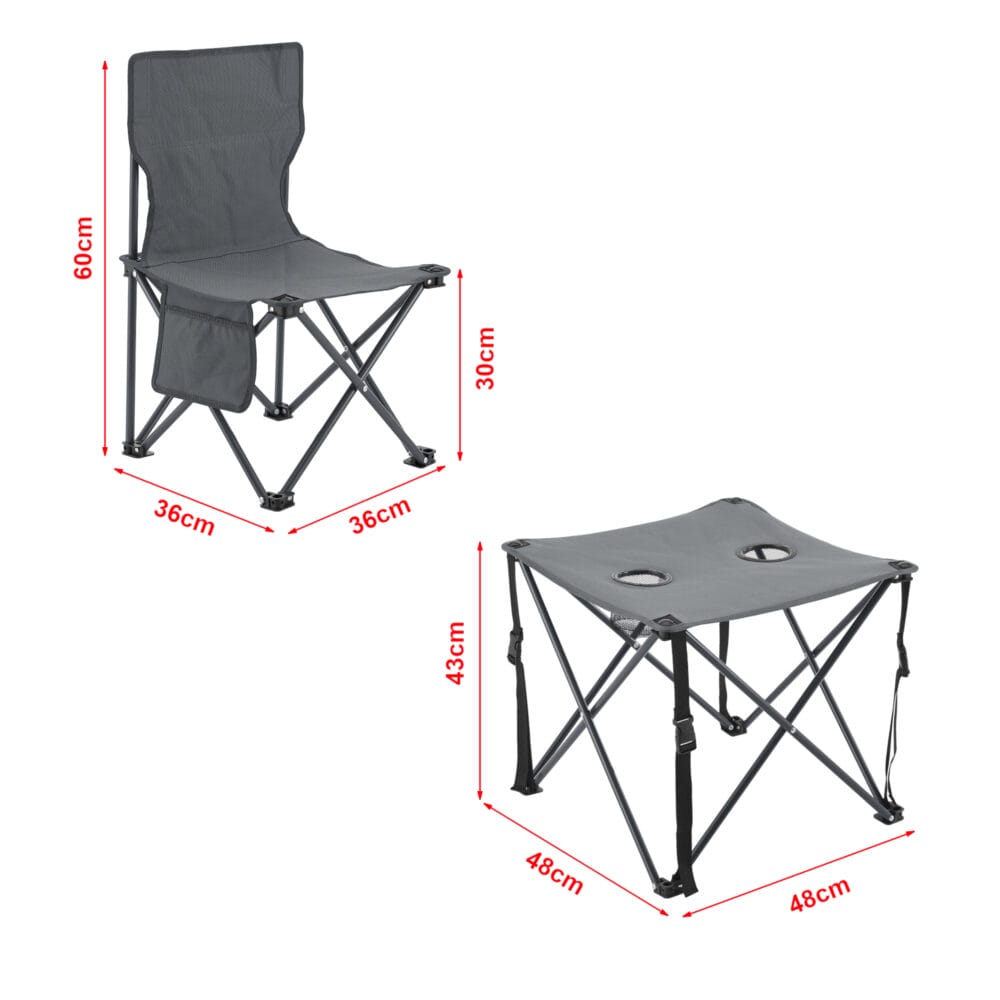 Camping Gartenmöbelset Biancavilla in Grau, 3-teilig, mit Tisch und zwei Stühlen, perfekt für mobile Outdoor-Erlebnisse.