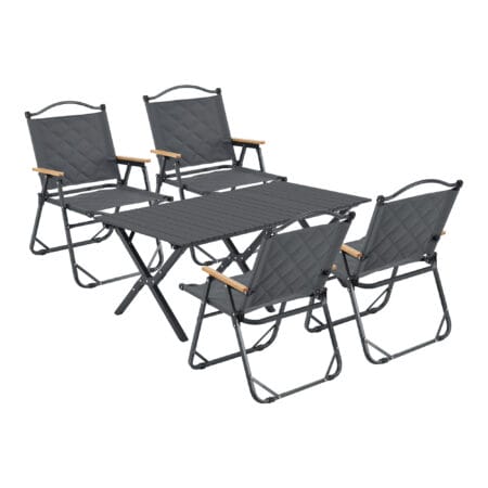 Graues Camping Gartenmöbelset Caltagirone, 5-teilig, mit komfortablen Sitzmöglichkeiten und Tisch, ideal für unterwegs.