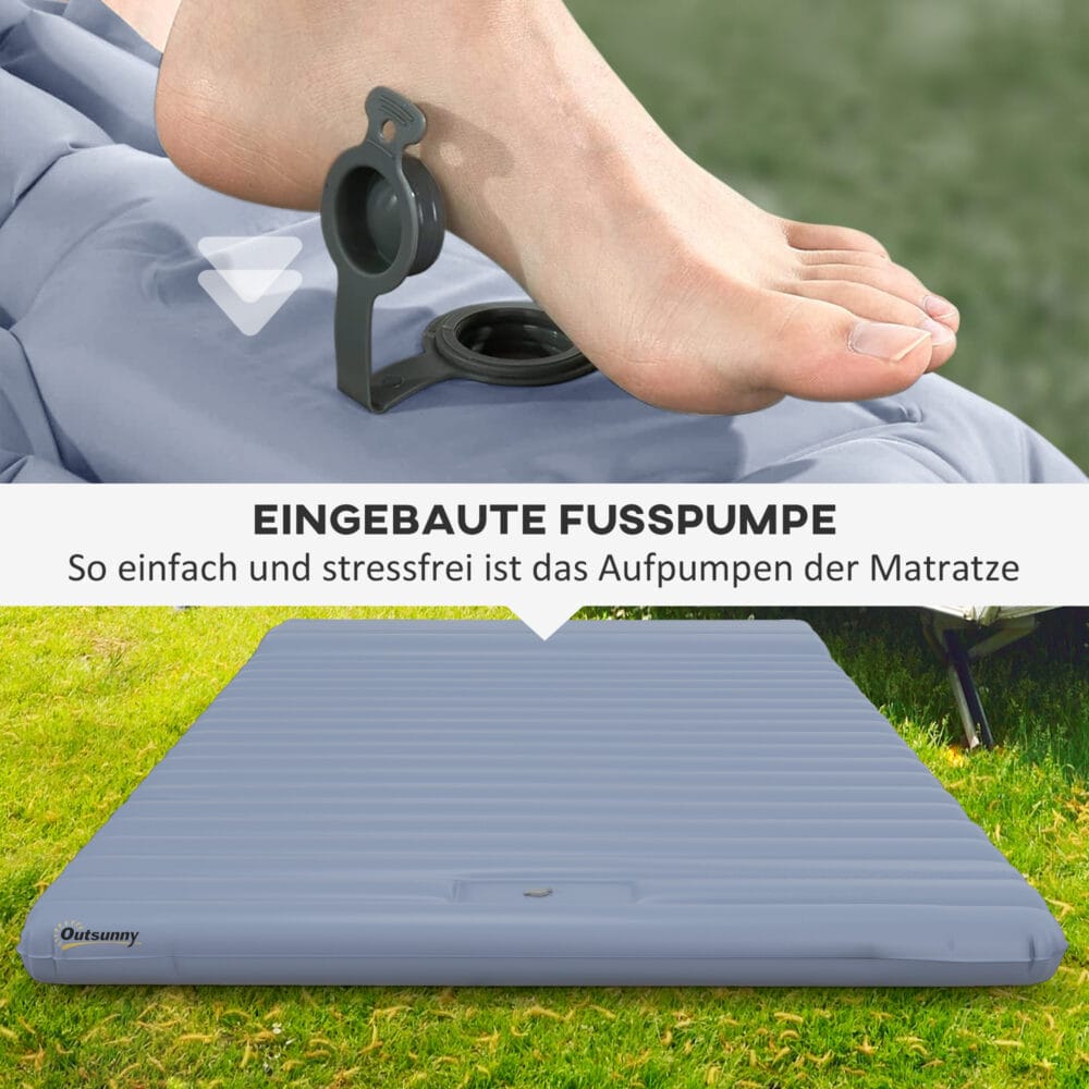 Camping Isomatte selbstaufblasend für 2 Personen, bis 150 kg, Farbe Blau.