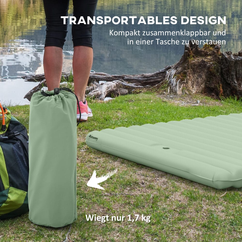 Camping Isomatte selbstaufblasend für 2 Personen, bis 150 kg, Farbe Grün.