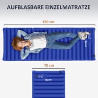 Camping Isomatte wasserabweisend, bis 120 kg, mit Fusspumpe, Farbe Blau.