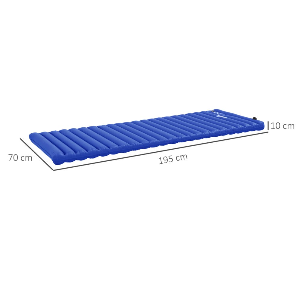 Camping Isomatte wasserabweisend, bis 120 kg, mit Fusspumpe, Farbe Blau.
