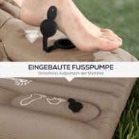Camping Isomatte wasserabweisend, bis 120 kg, mit Fusspumpe, Farbe Khaki.