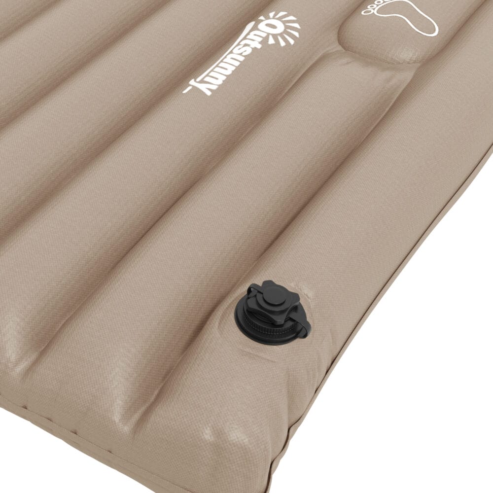 Camping Isomatte wasserabweisend, bis 120 kg, mit Fusspumpe, Farbe Khaki.