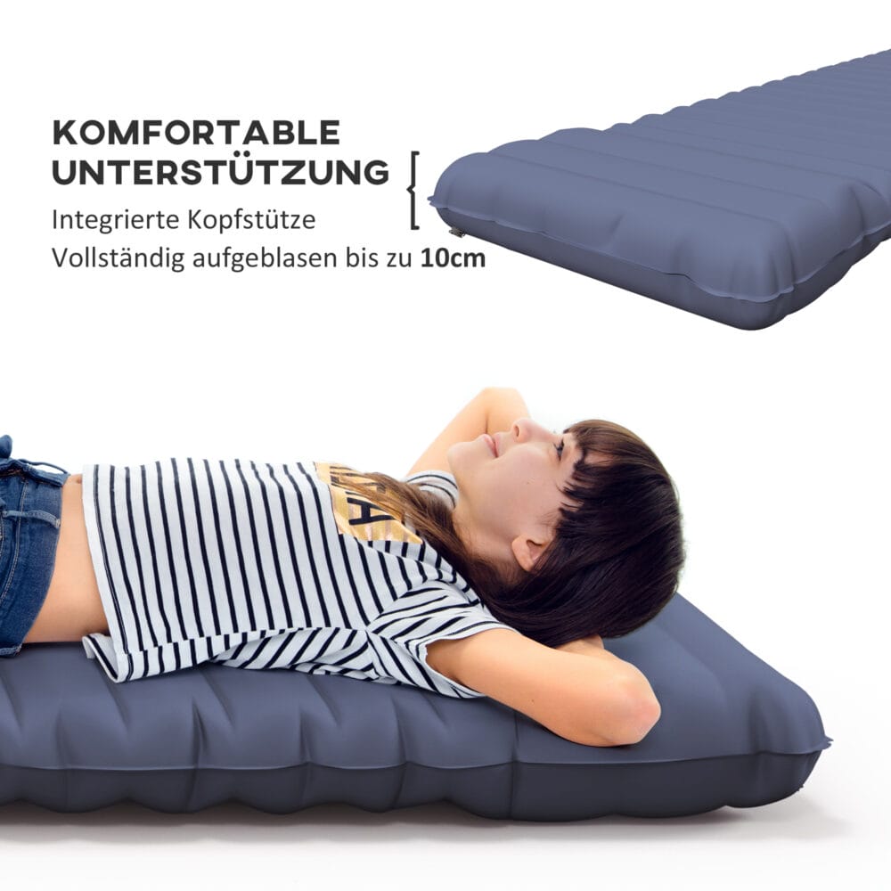 Camping Isomatte wasserabweisend, bis 80 kg, mit Tragetasche, Farbe Blau.