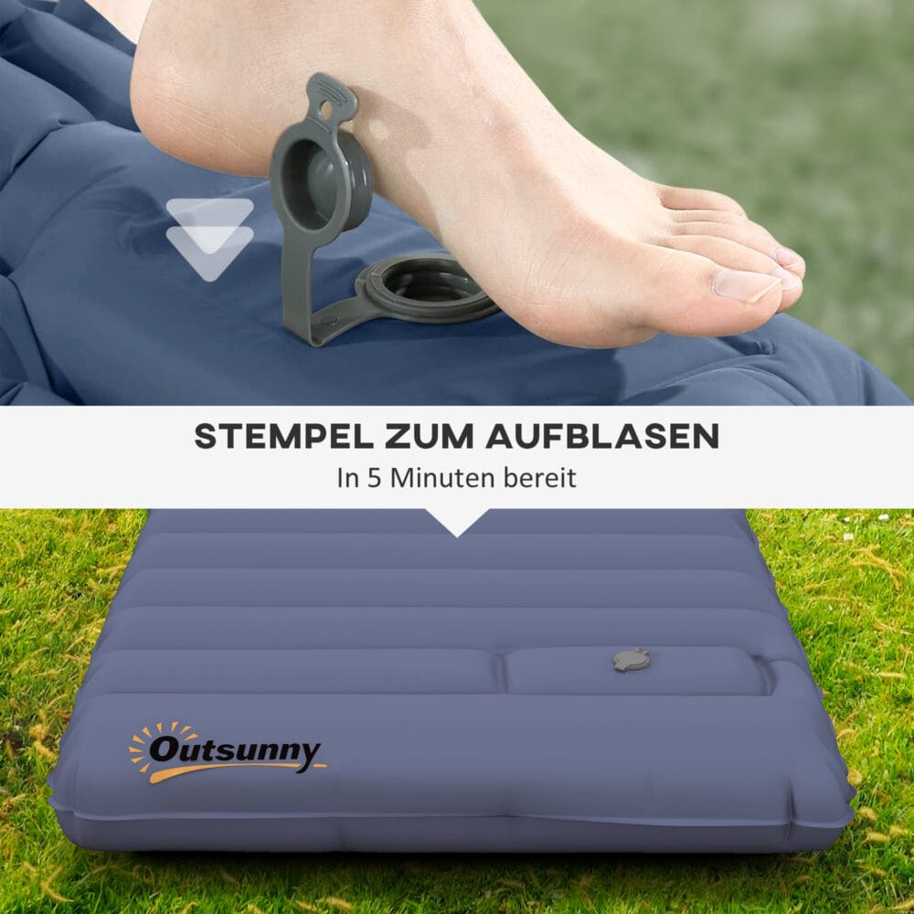 Camping Isomatte wasserabweisend, bis 80 kg, mit Tragetasche, Farbe Blau.