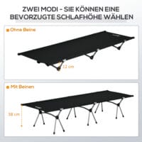 Campingbett klappbar aus Aluminium, bis 150 kg belastbar, leicht & stabil.