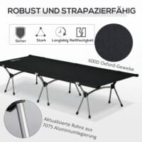 Campingbett klappbar aus Aluminium, bis 150 kg belastbar, leicht & stabil.