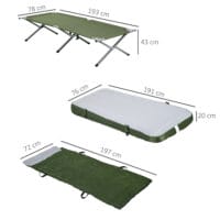 Campingbett klappbar mit Kopfkissen, 120 kg Tragkraft, Farbe Grün.