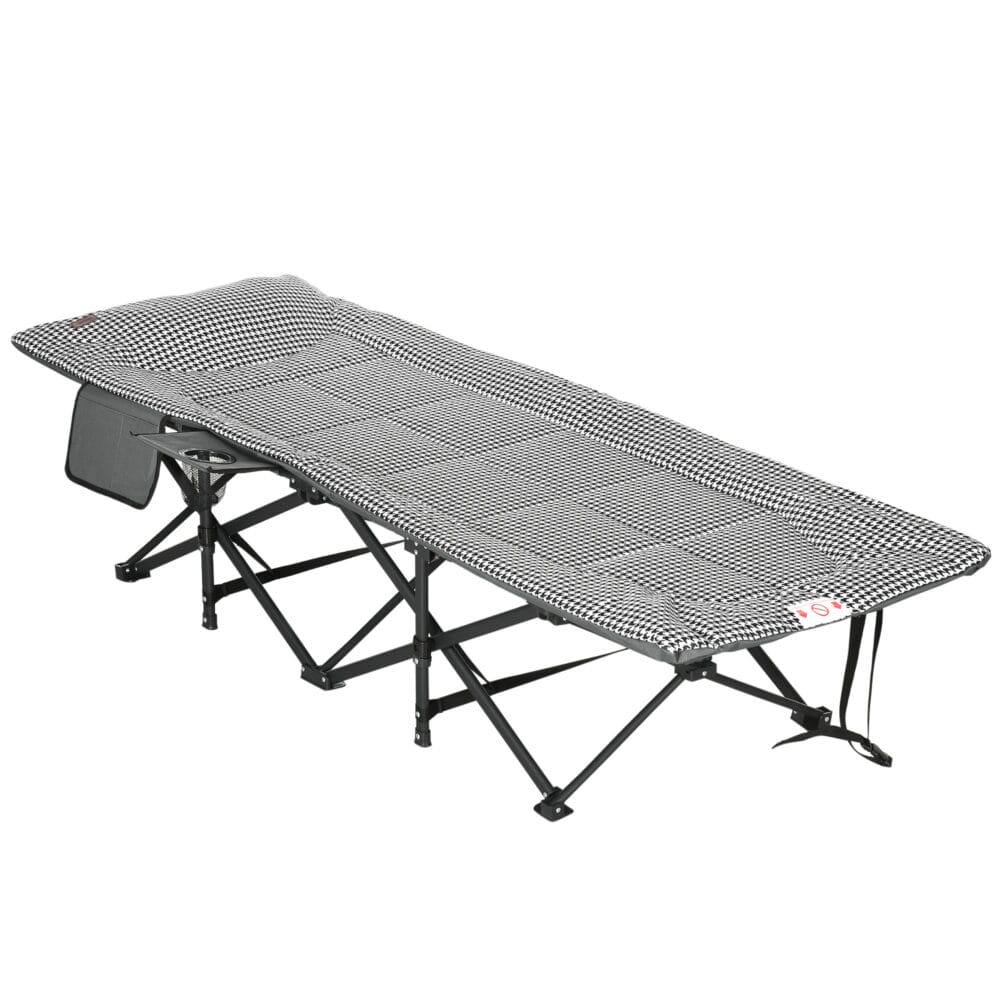 Campingbett mit Becherhalter, 68x186x48 cm, klappbar, Farbe Schwarz.