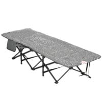 Campingbett mit Becherhalter, 68x186x48 cm, klappbar, Farbe Schwarz.