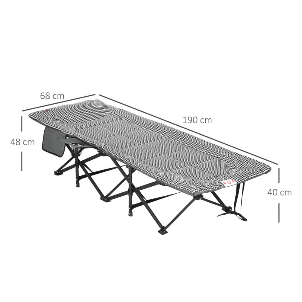 Campingbett mit Becherhalter, 68x186x48 cm, klappbar, Farbe Schwarz.
