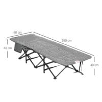 Campingbett mit Becherhalter, 68x186x48 cm, klappbar, Farbe Schwarz.