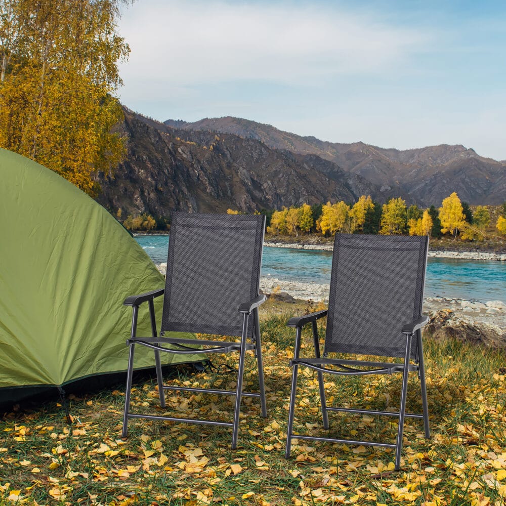 Campingstühle 2er-Set, faltbar, 58x64x94 cm, belastbar bis 120 kg, Farbe Schwarz.