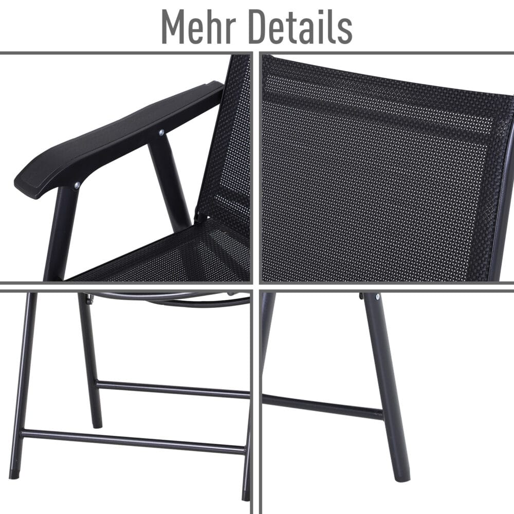 Campingstühle 2er-Set, faltbar, 58x64x94 cm, belastbar bis 120 kg, Farbe Schwarz.