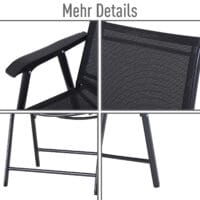 Campingstühle 2er-Set, faltbar, 58x64x94 cm, belastbar bis 120 kg, Farbe Schwarz.