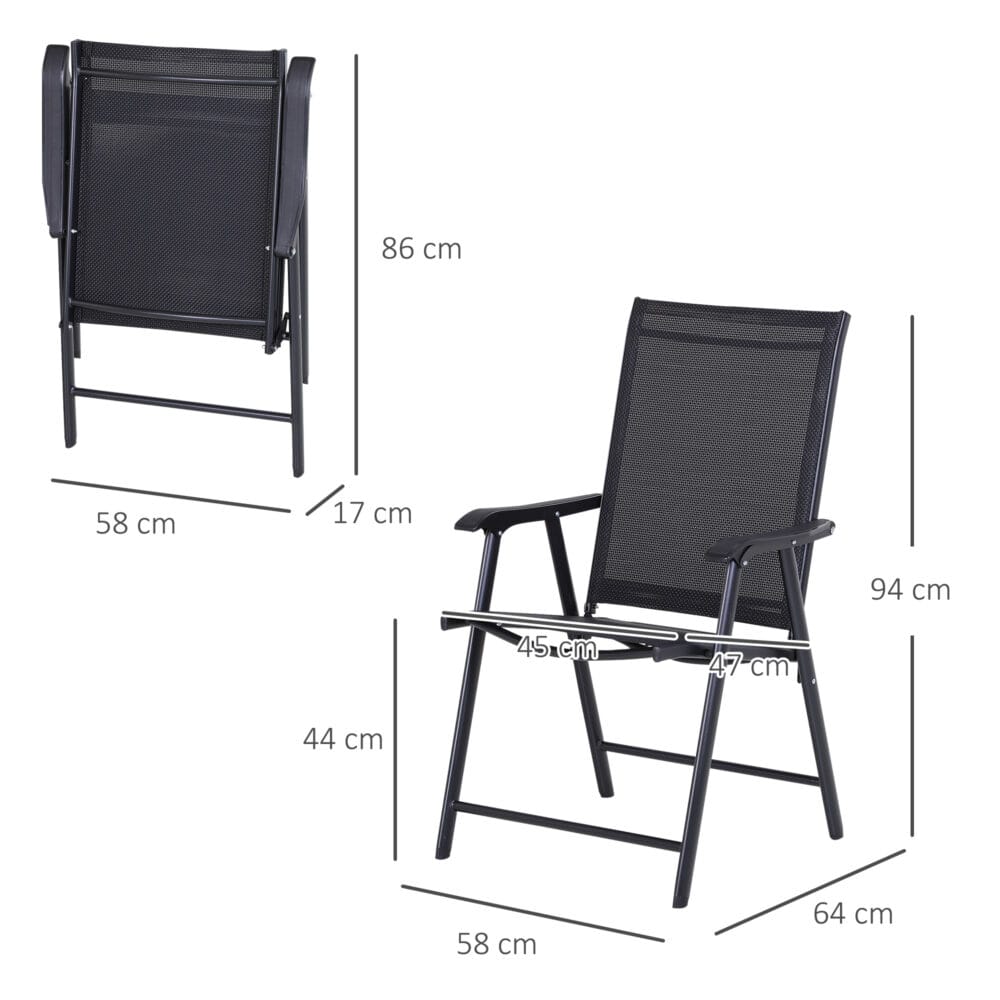 Campingstühle 2er-Set, faltbar, 58x64x94 cm, belastbar bis 120 kg, Farbe Schwarz.