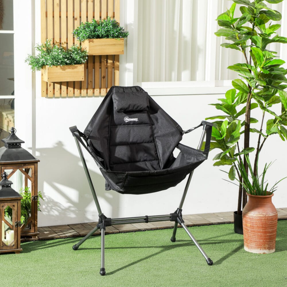 Campingstuhl faltbar, belastbar bis 120 kg, aus Oxford-Material, Farbe Schwarz.