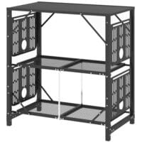 Campingtisch klappbar mit 2 Ablagen, aus Metall, Farbe Schwarz.