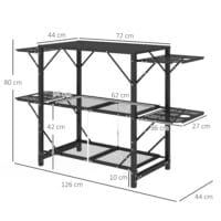 Campingtisch klappbar mit 2 Ablagen, aus Metall, Farbe Schwarz.