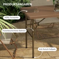 Campingtisch für 4 Personen, klappbar, Rattanoptik aus HDPE, Farbe Braun.