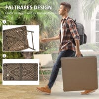Campingtisch für 4 Personen, klappbar, Rattanoptik aus HDPE, Farbe Braun.
