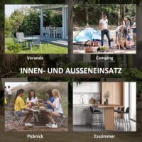 Campingtisch für 4 Personen, klappbar, Rattanoptik aus HDPE, Farbe Braun.