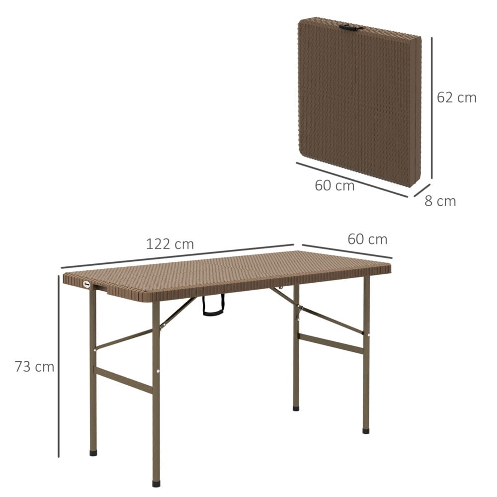 Campingtisch für 4 Personen, klappbar, Rattanoptik aus HDPE, Farbe Braun.