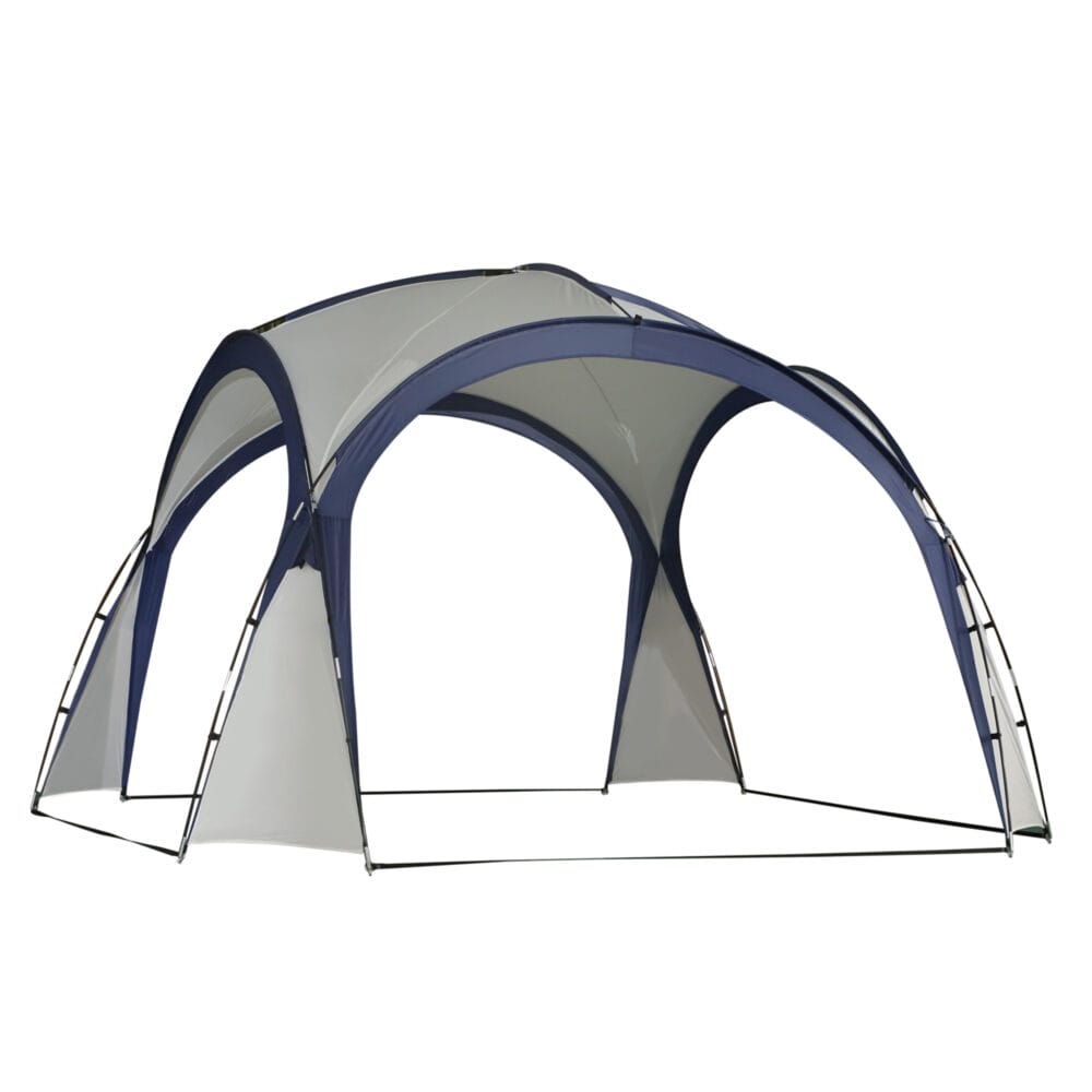 Campingzelt 35x35 m, wetterfest, Farbe Cremeweiß-Blau.