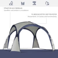 Campingzelt 35x35 m, wetterfest, Farbe Cremeweiß-Blau.