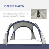 Campingzelt 35x35 m, wetterfest, Farbe Cremeweiß-Blau.