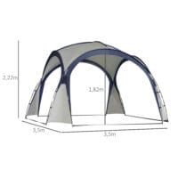 Campingzelt 35x35 m, wetterfest, Farbe Cremeweiß-Blau.